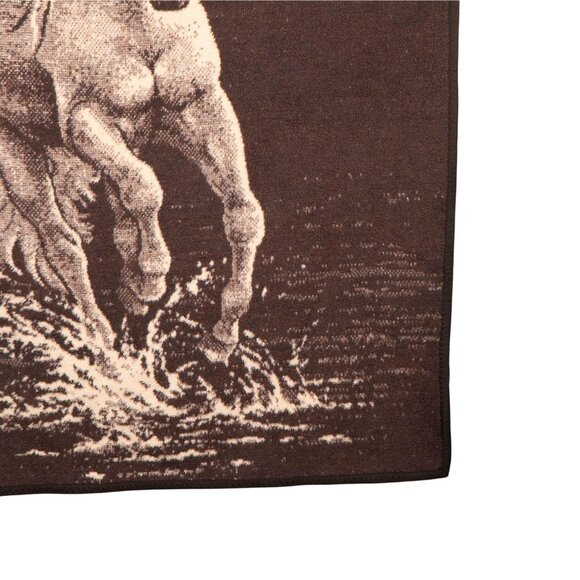 TAC VTG Horse Throw Blanket Brown Galloping Water Reversible Western USA - Picture 3 of 9